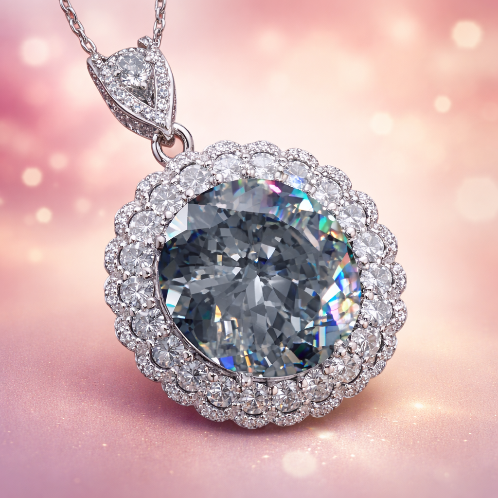 Glamorous Round Cut Silver Plated CZ Anti Tarnish Copper Pendant Bulk