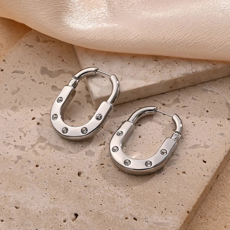Screw Gold Silver CZ Anti Tarnish Stainless Steel Hoop Earrings Bulk