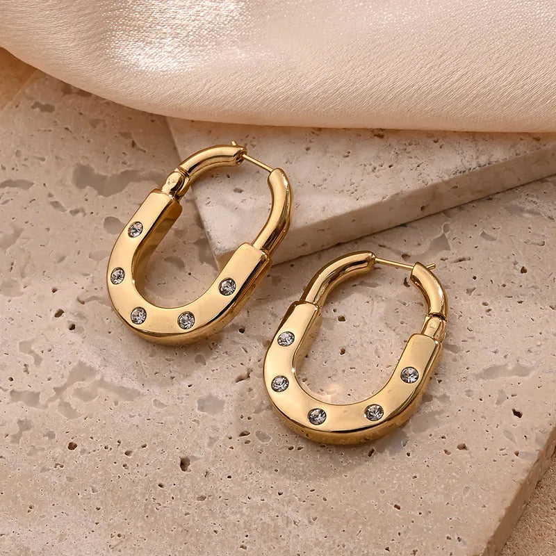 Screw Gold Silver CZ Anti Tarnish Stainless Steel Hoop Earrings Bulk Secondary image