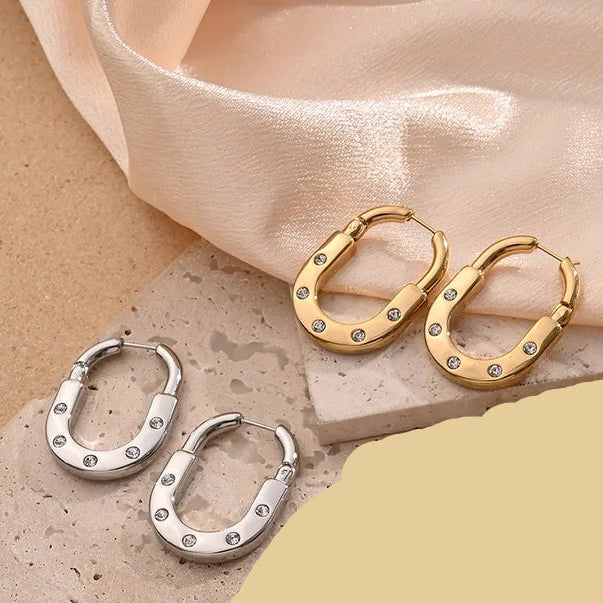 Screw Gold Silver CZ Anti Tarnish Stainless Steel Hoop Earrings Bulk Main image