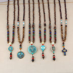 Jesus Cross Beads Wooden Brown Resin Long Necklace For Women Bulk