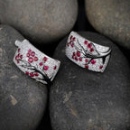 Floral Pink Silver Cubic Zirconia Anti Tarnish Hoop Stud Earring Bulk