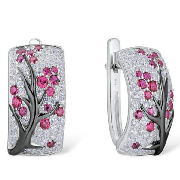 Floral Pink Silver Cubic Zirconia Anti Tarnish Hoop Stud Earring Bulk Secondary image