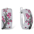 Floral Pink Silver Cubic Zirconia Anti Tarnish Hoop Stud Earring Bulk