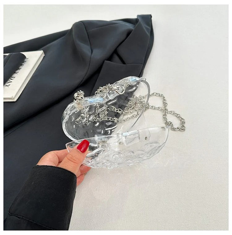 Beaten Finish Acrylic Heart Gold Silver Transparent Mini Bag Hand Bag Solder For Womenbang