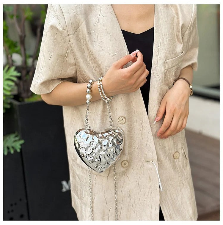 Beaten Finish Acrylic Heart Gold Silver Transparent Mini Bag Hand Bag Solder For Womenbang
