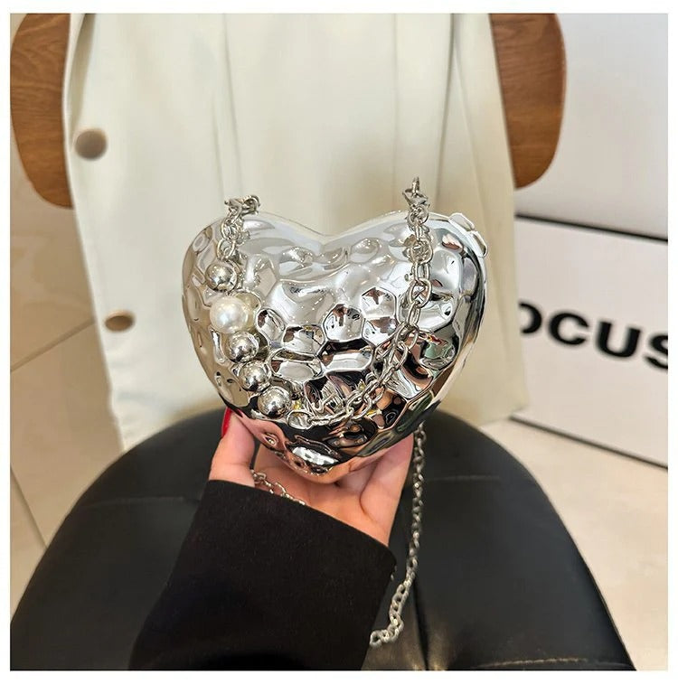 Beaten Finish Acrylic Heart Gold Silver Transparent Mini Bag Hand Bag Solder For Womenbang