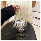 Beaten Finish Acrylic Heart Gold Silver Transparent Mini Bag Hand Bag Solder For Womenbang