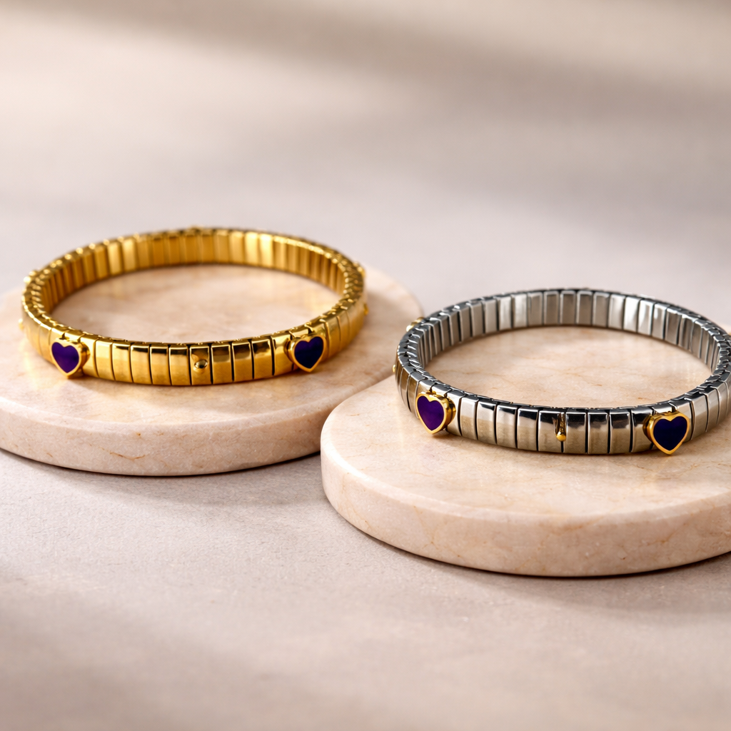 Purple Heart Gold Silver Anti Tarnish Stainless Steel Bracelet Bulk