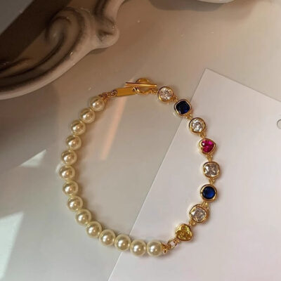 Bulk Multi Color Designer Gold Pearl CZ Anti Tarnish Copper Bracelet