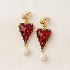 Trendy Red Heart Gold Resin Pearl Dangler Earrings For Women Wholesale