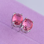 Oval Multi Gemstone Solitaire Cubic Zirconia Crystal Anti Tarnish Stud Earring For Women