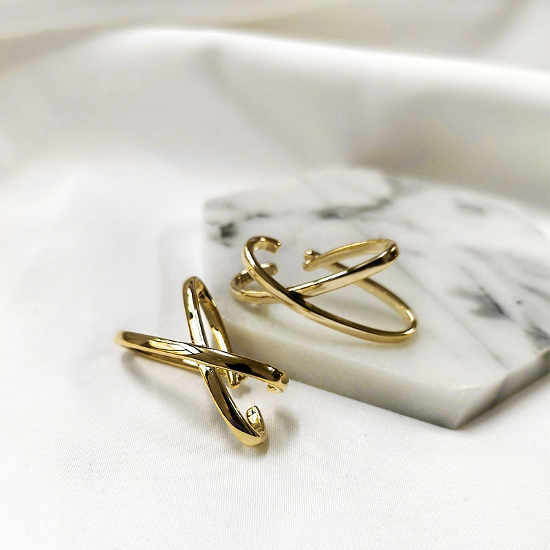 Cross Over 18K Gold Silver Anti Tarnish Ear Clip Ear Cuff Earring Bulk Main image