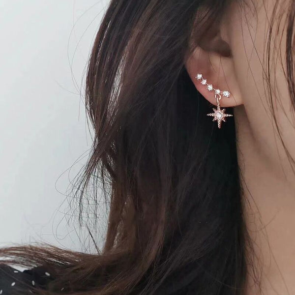 Designer Starburst Gold Plated CZ Chain Drop Earrings For Women Bulk Secondary image
