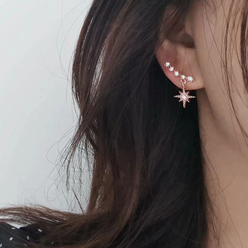 Designer Starburst Gold Plated CZ Chain Drop Earrings For Women Bulk