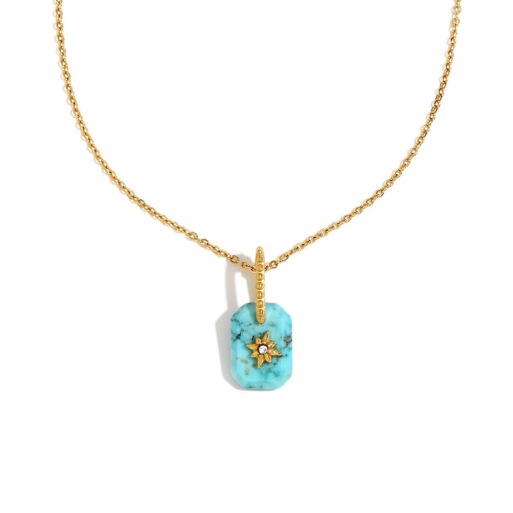 Rectangle Star Transparent 18K Gold Stainless Steel Anti Tarnish Pendant Chain Necklace For Women