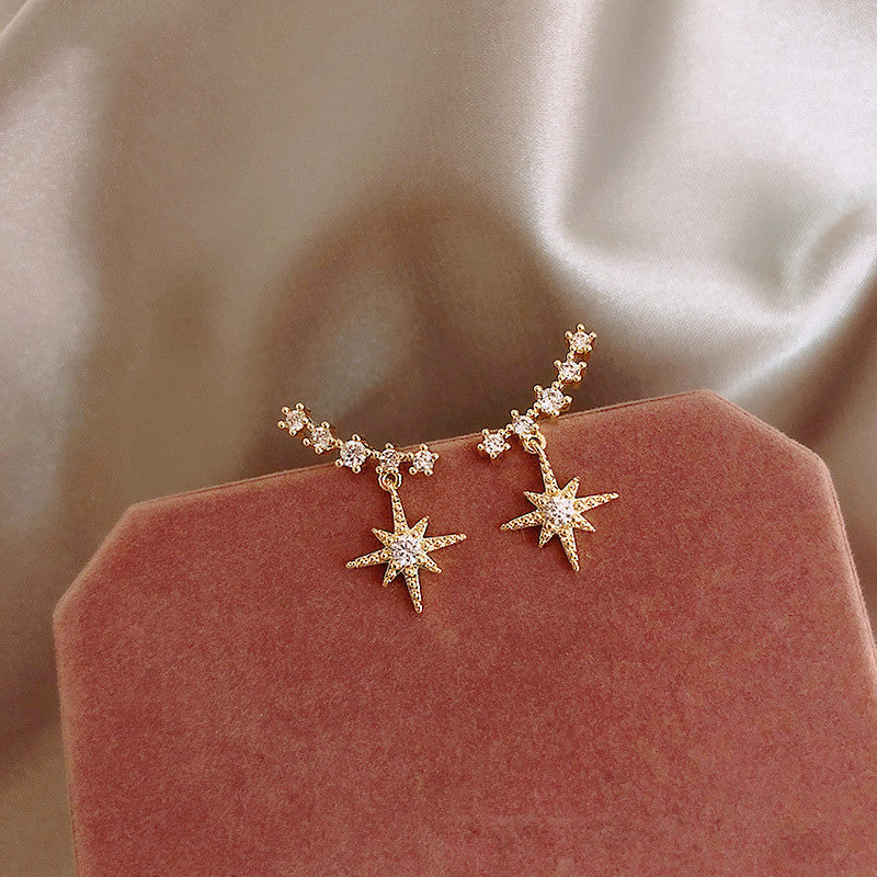 Designer Starburst Gold Plated CZ Chain Drop Earrings For Women Bulk
