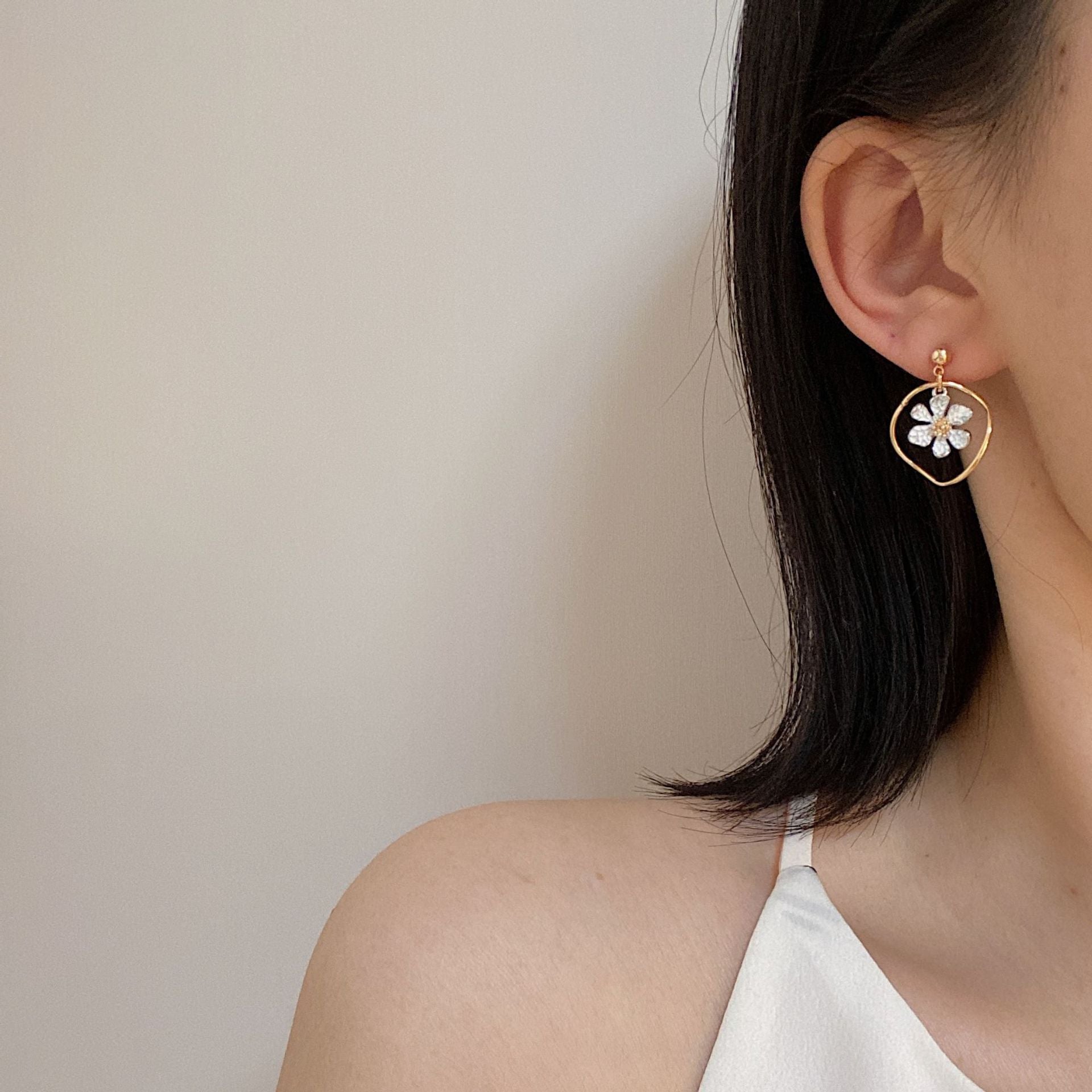 Bulk Floral Enamel Gold Plated Drop Earrings for Women Secondary image