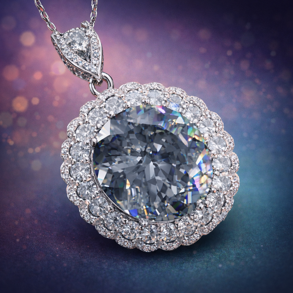 Glamorous Round Cut Silver Plated CZ Anti Tarnish Copper Pendant Bulk