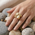 Luxury Gold Plated Oval White CZ Sculptural Copper Fancy Ring Wholesale