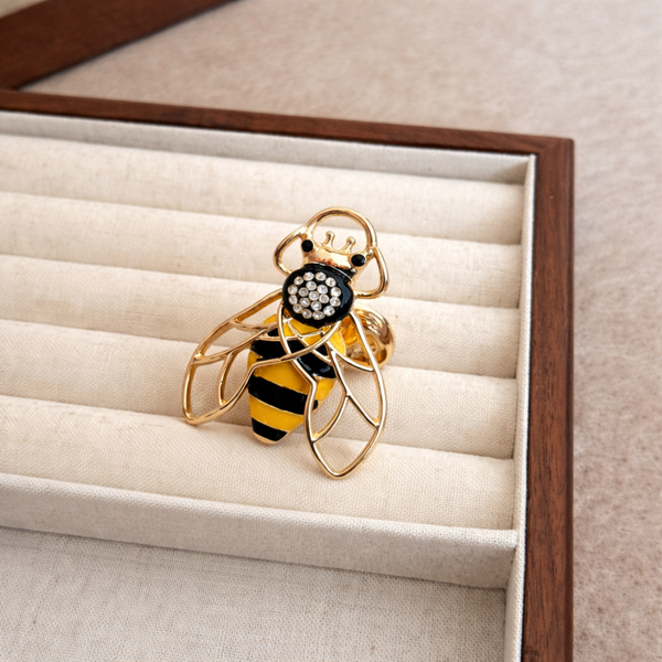 Bulk Yellow Black Honeybee Gold Rhinestone Adjustable Fancy Ring Main image