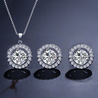 Luxury Round Halo Rose Silver Gold CZ Copper Necklace Earring Set Bulk