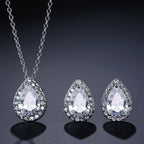 Luxury Pear Shape Rose Silver Gold CZ Copper Necklace Earring Set Bulk