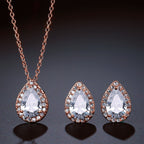 Luxury Pear Shape Rose Silver Gold CZ Copper Necklace Earring Set Bulk