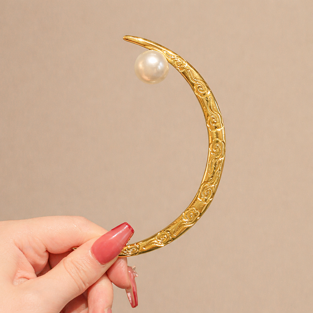 Designer Crescent Moon Gold Silver Plated Pearl Hair Accessories Bulk