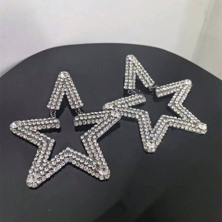 Star Silver Cubic Zirconia Rhinestones Dangler Earring For Women Bulk
