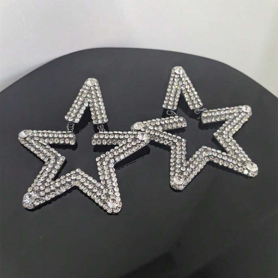 Star Silver Cubic Zirconia Rhinestones Dangler Earring For Women Bulk