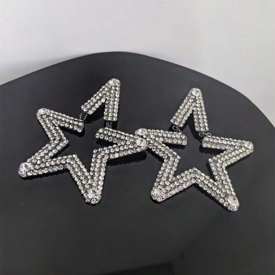 Star Silver Cubic Zirconia Rhinestones Dangler Earring For Women Bulk