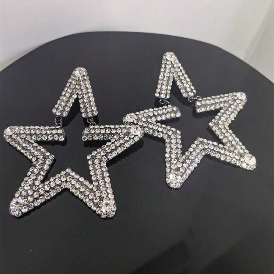 Star Silver Cubic Zirconia Rhinestones Dangler Earring For Women Bulk