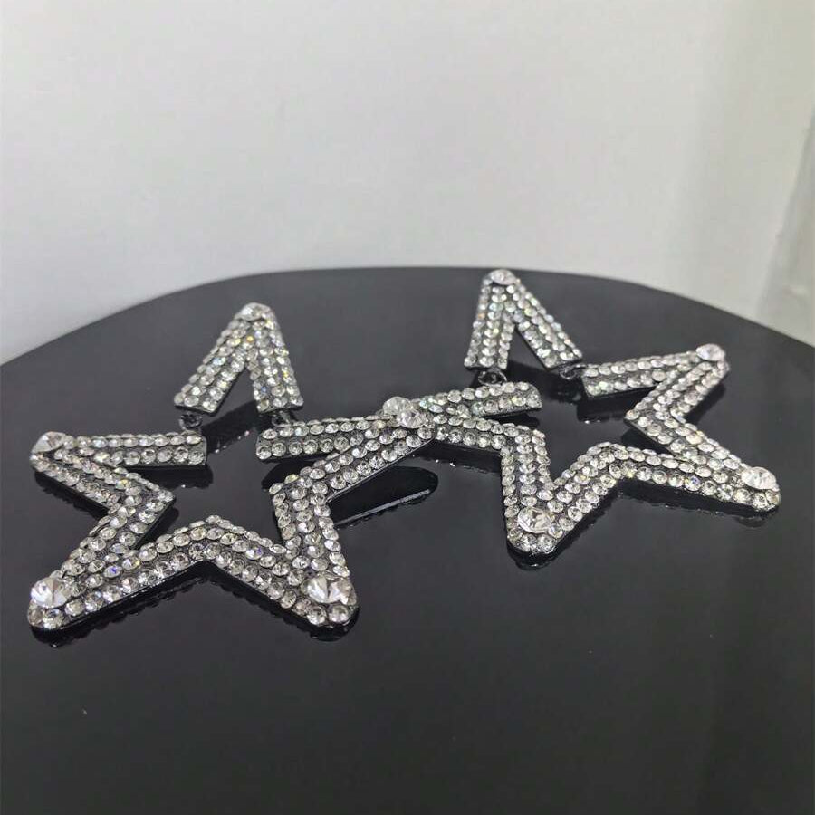 Star Silver Cubic Zirconia Rhinestones Dangler Earring For Women Bulk
