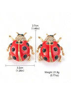 Beetle Vintage Black Red Enamel CZ 18K Gold Stud Earring Bulk