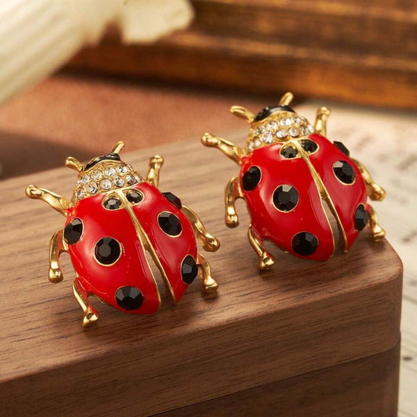 Beetle Vintage Black Red Enamel CZ 18K Gold Stud Earring Bulk Secondary image