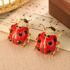 Beetle Vintage Black Red Enamel CZ 18K Gold Stud Earring Bulk