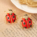 Beetle Vintage Black Red Enamel CZ 18K Gold Stud Earring Bulk