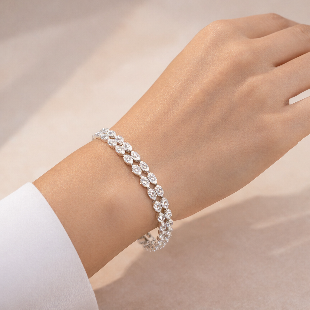Bulk Elegant Marquise Link Tennis Gold Silver Plated CZ Copper Bracelet Secondary image