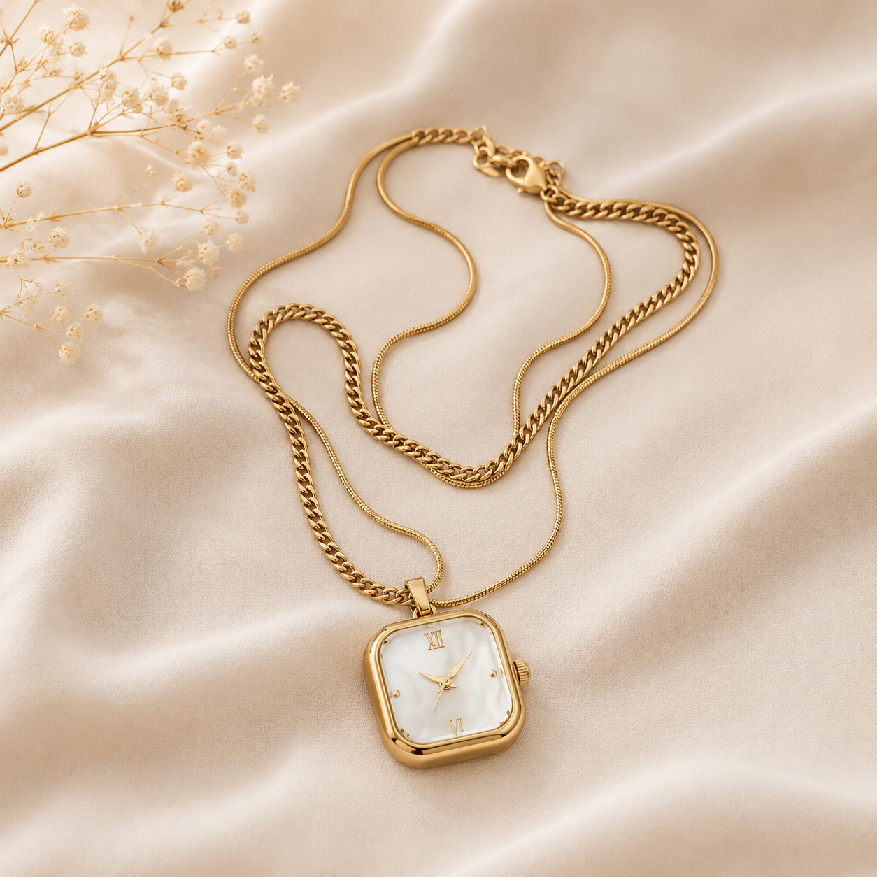 Minimalist Watch Layered Chain Gold Silver Stainless Steel Necklace Bulk