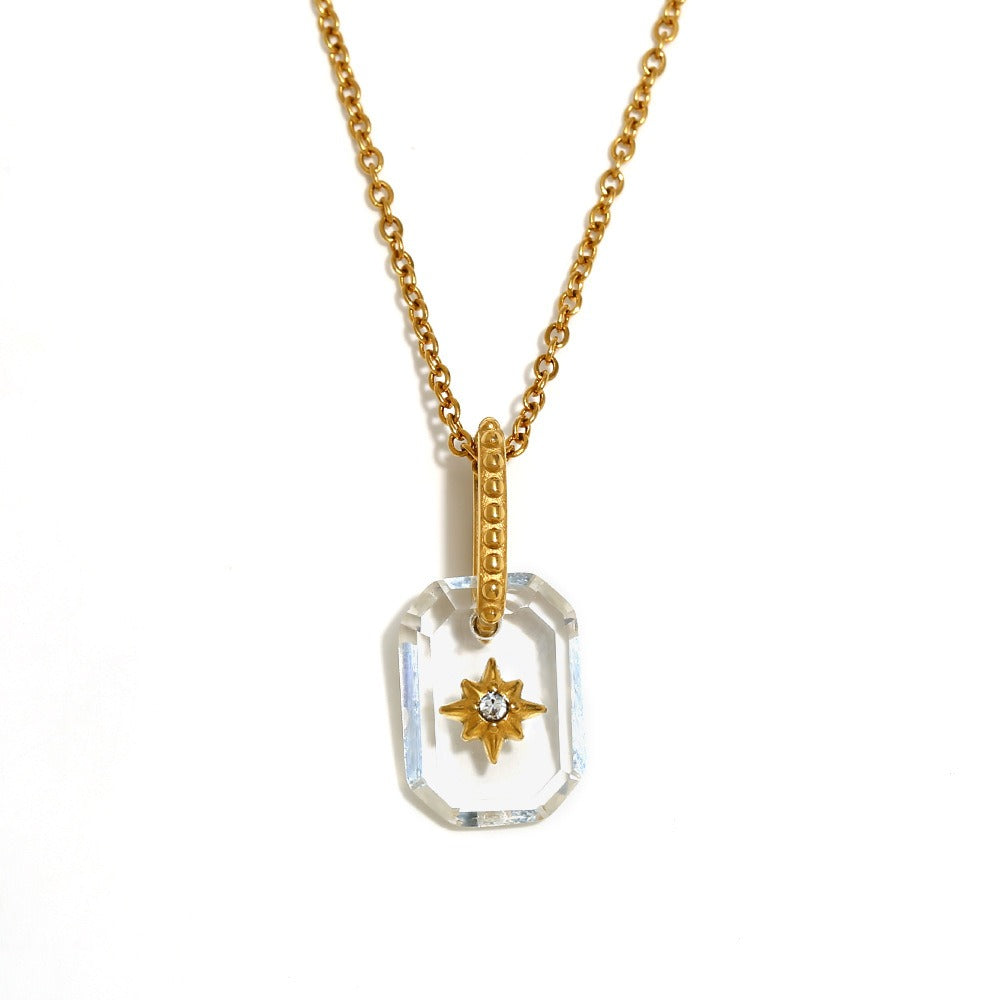 Rectangle Star Transparent 18K Gold Stainless Steel Anti Tarnish Pendant Chain Necklace For Women