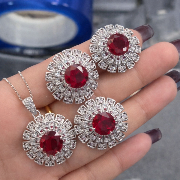 Classic Floral Silver CZ Anti Tarnish Copper Necklace Combo Set Bulk Main image