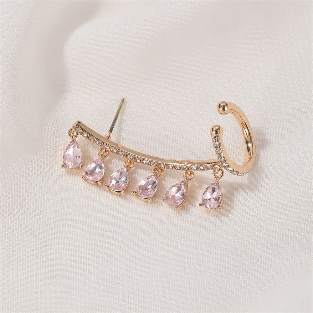 Elegant Floral Leaf Heart Gold Silver Rhinestone Left Ear Cuff Earrings Bulk