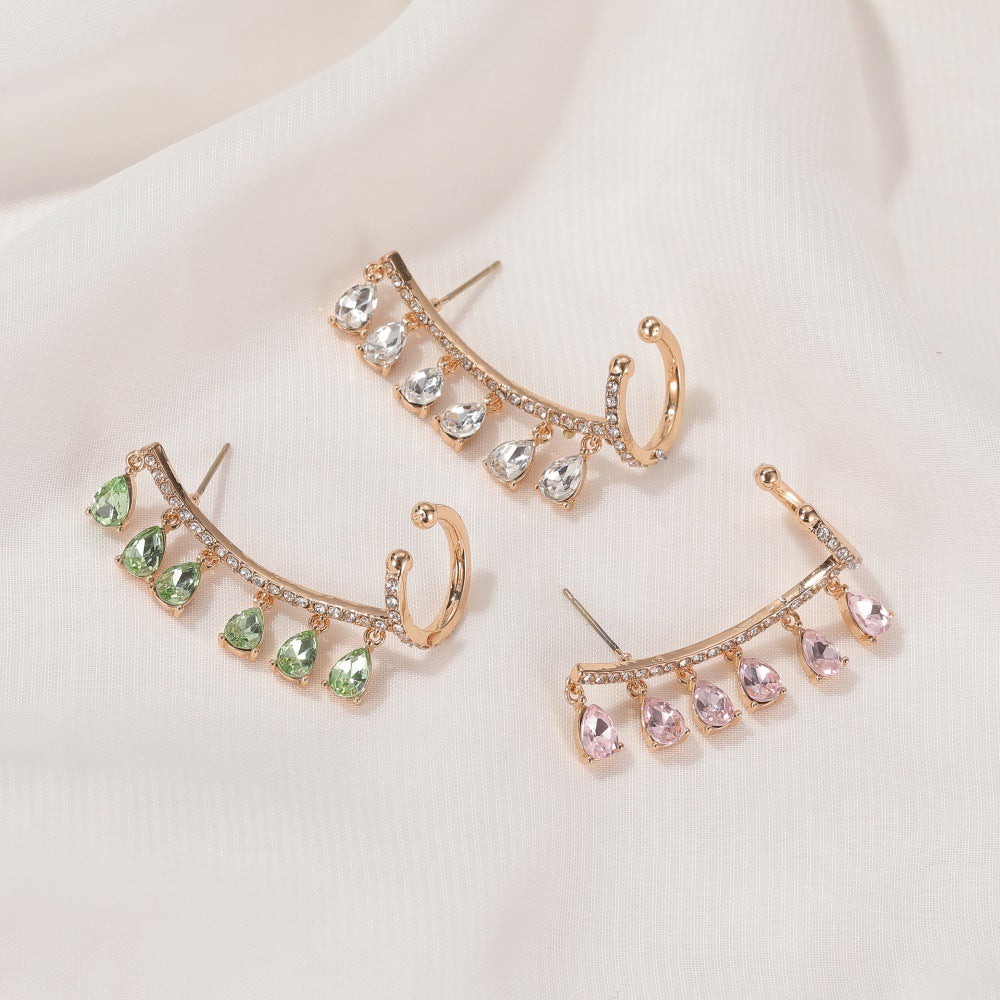 Elegant Floral Leaf Heart Gold Silver Rhinestone Left Ear Cuff Earrings Bulk