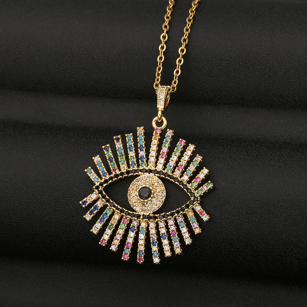 Evil Eye Lash CZ 18K Gold Multi Anti Tarnish Pendant Chain Bulk Main image