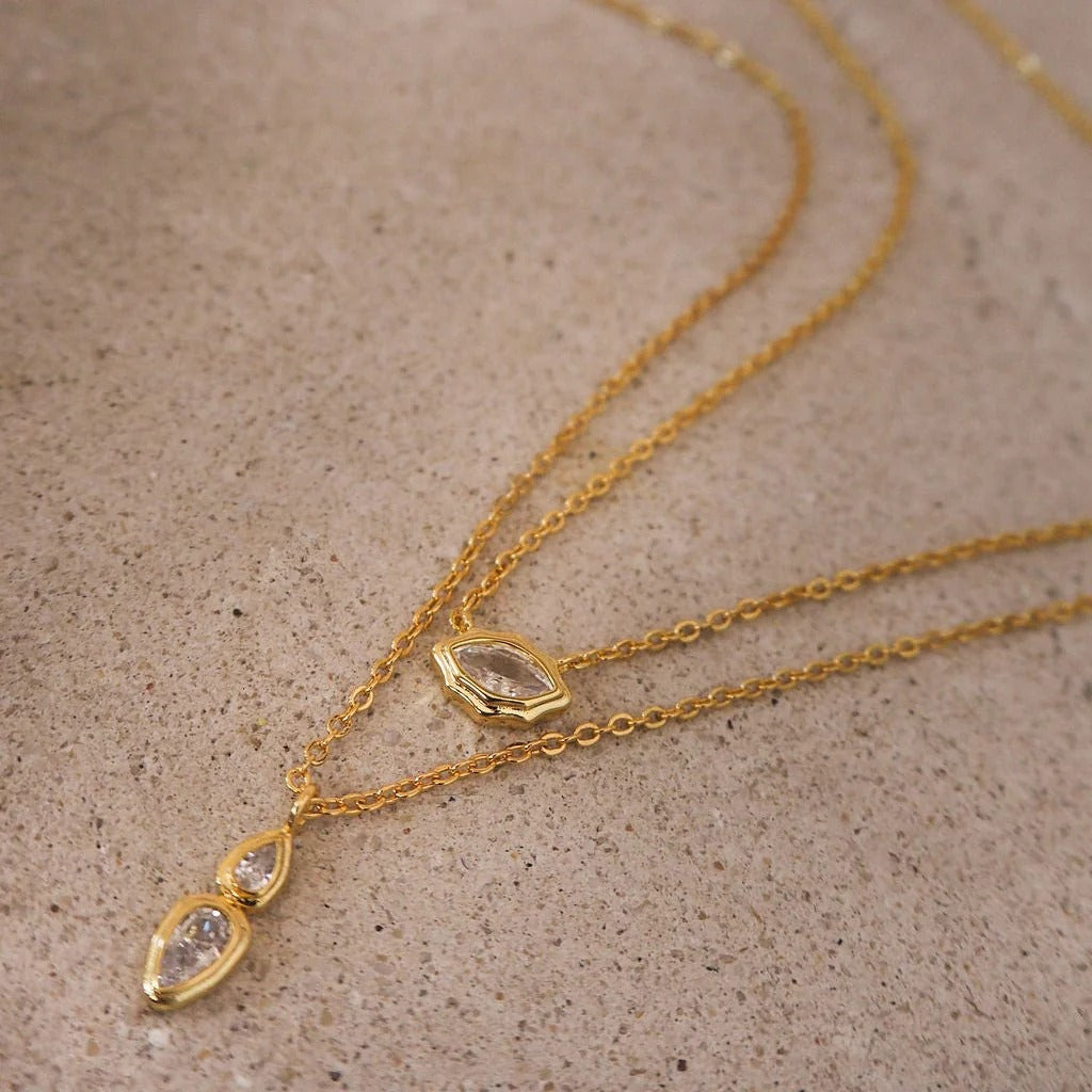 Oval Solitaire CZ 18K Gold Anti Tarnish Necklace Pendant Chain Bulk