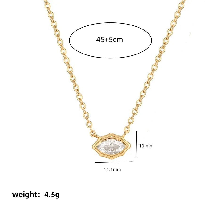 Oval Solitaire CZ 18K Gold Anti Tarnish Necklace Pendant Chain Bulk