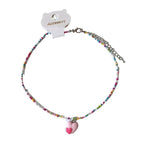Pink Dual Heart Multicolour Beaded Silver Charm Necklace Kids Bulk