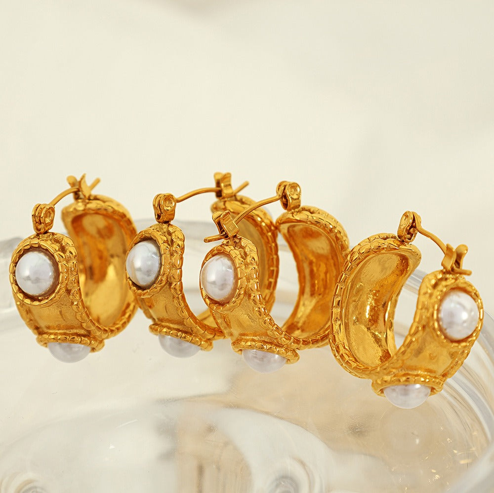 18K Gold Plated White Pearl Stainless Steel Hook Earrings Women Bulk