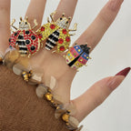 Insect 18K Gold Red Black White Crystal CZ Free Size Ring Bulk